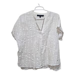 Tommy Hilfiger White Split Neck Textured Blouse S